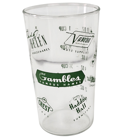 VTG Gambles Famous names advertising glass measuring cup 4 3/4" - Picture 1 of 11